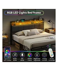 gaomon Bed Frame With 2-Tier Storage Headboard, Upholstered Platform Bed Frame With 2 Storage Drawers, Built In Charging Station & Led, Noise-Free/Met