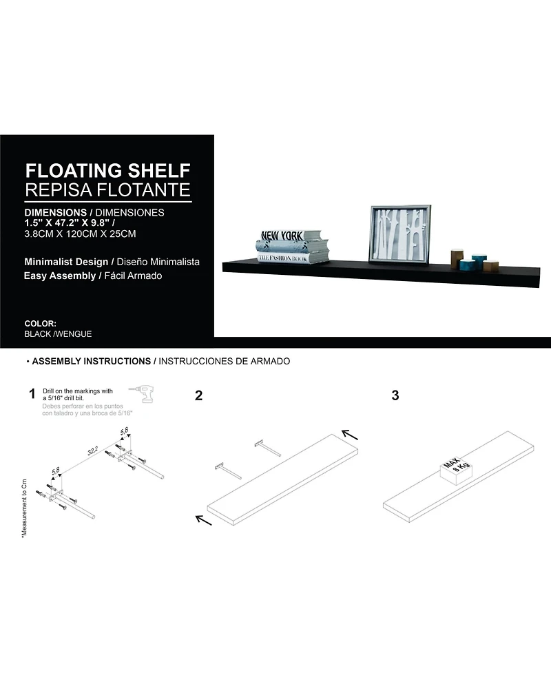 Fm Furniture Greer Floating Shelf in Melamine x2