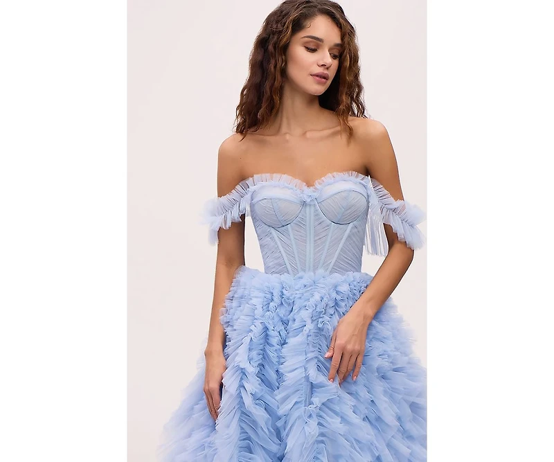 Milla Women's Light Blue All Ruffled Up Eveng Fluffy Dress