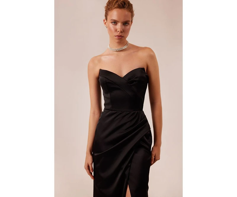 Milla Womens Strapless Eveng Gown With Thigh Slit