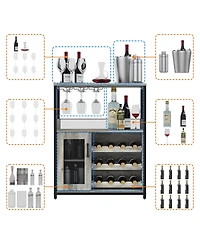 gaomon Wine Bar Cabinet with Detachable Wine Rack, Bar Rack Cabinet with Glass Holder and 1 Drawer, Mesh Door, Small Sideboard