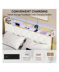 gaomon Full/Queen/King Size Bed Frame, Storage Headboard With Charging Station, Platform Bed With Velvet Backrest, No Box Spring Needed, Easy Assembly