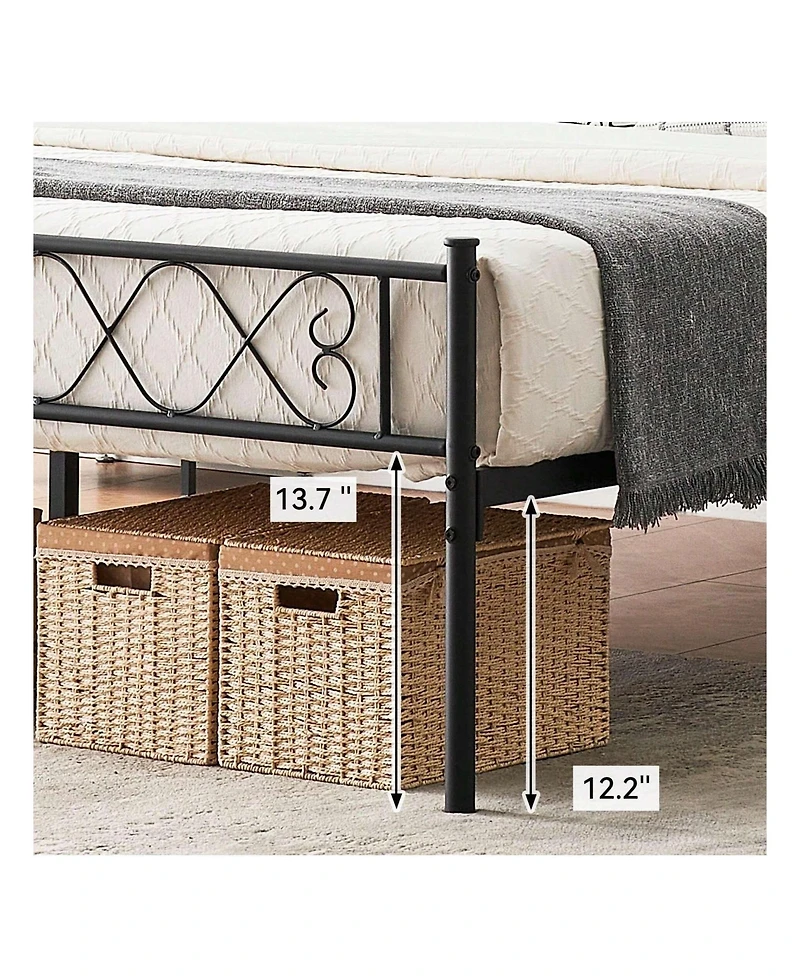 gaomon Metal Platform Bed Frame With Headboard And Footboard, Heart Shaped Bed Frame, 12.2 Inch Under Bed Storage, Steel Slat Support, No Box Spring N
