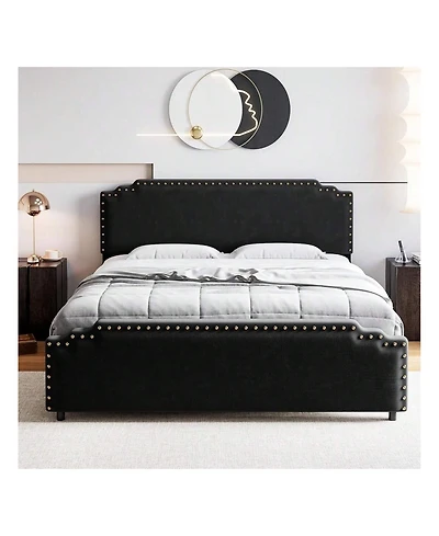 gaomon Full/Queen/King Bed Frame, Velvet Upholstered Platform Frame With Rivet Decor Headboard And Strong Wood Slat Support, No Box Spring Ne