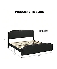 gaomon Full/Queen/King Bed Frame, Velvet Upholstered Platform Frame With Rivet Decor Headboard And Strong Wood Slat Support, No Box Spring Ne