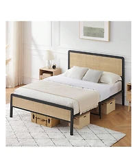 gaomon Bed Frame, Metal Bed Frame With Rattan Headboard And Footboard, Platform Bed Frame With Safe Rounded Corners, Under Bed Storage, Strong Metal S