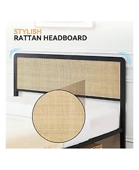 gaomon Bed Frame, Metal Bed Frame With Rattan Headboard And Footboard, Platform Bed Frame With Safe Rounded Corners, Under Bed Storage, Strong Metal S