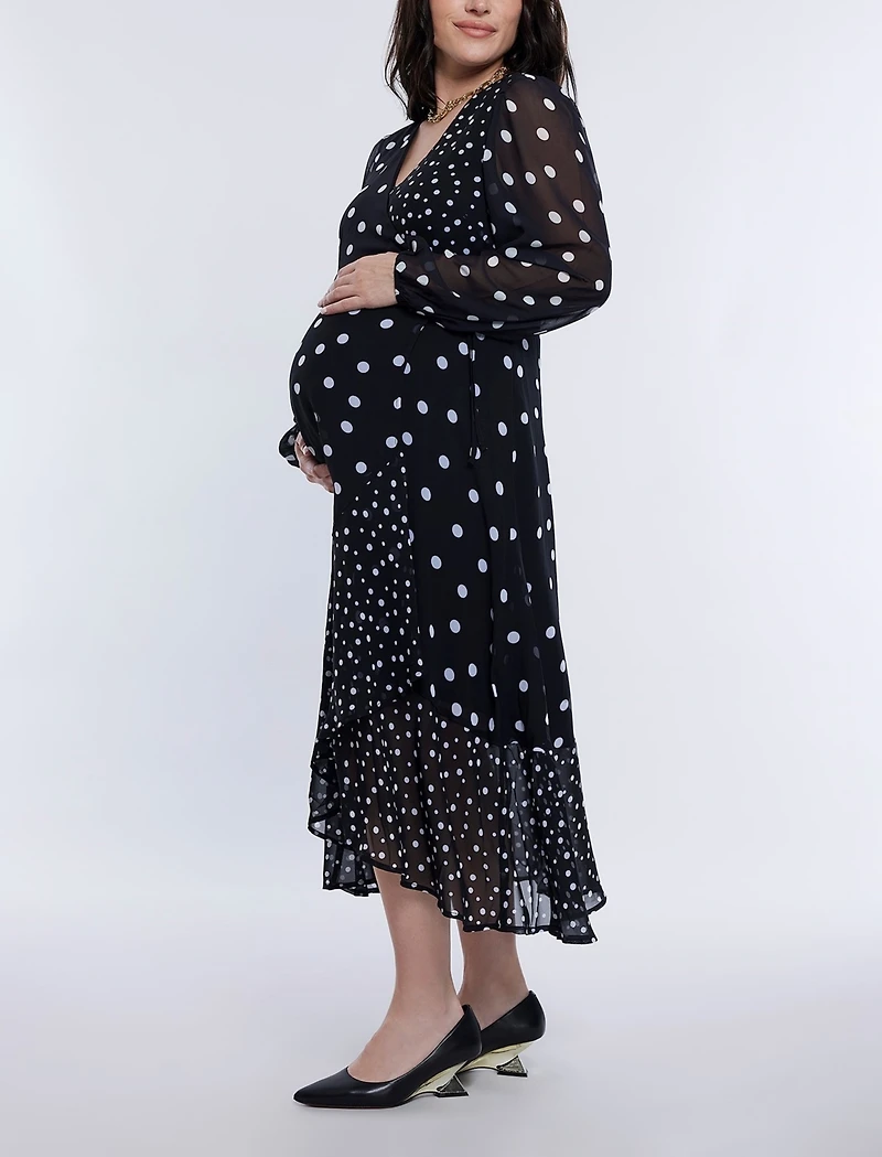 Motherhood Maternity Woven Wrap Long Sleeve Midi Dress