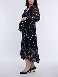 Motherhood Maternity Woven Wrap Long Sleeve Midi Dress
