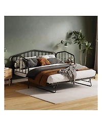 gaomon Twin Size Metal Daybed With Trundle,Sofa Bed Frame With Portable Folding Trundle For Kids Teens Adults, Steel Slat Support,Easy To Assemble & N