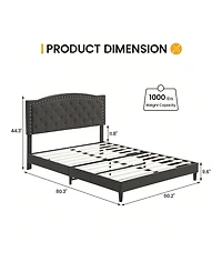 gaomon Upholstered Bed Frame With Height-Adjustable Headboard, Linen Platform Bed Frame Mattress Foundation With Wooden Slats Support, No Box Spring N