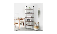 Slickblue Industrial Wall-Mounted Bookcase 5-Tier Open Ladder Shelf with Metal Frame for Stylish Storage