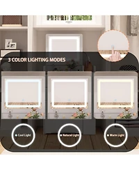 Famapy White Closet Drawer Vanity With Light Mirror And Stool