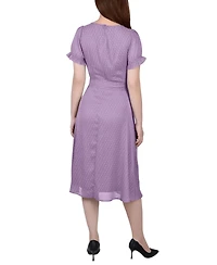 Ny Collection Women's Short Sleeve Belted Swiss Dot Dress