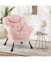 Large Lazy Chair with Cozy Head Pillow Stylish Tufted Back & Seat Armrests