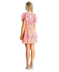 La Moda Clothing Women's Lace Trim Mini Shift Dress