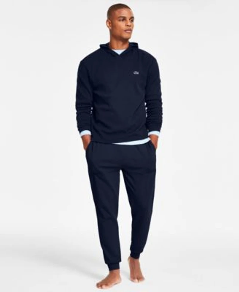 Lacoste Mens Thermal Sleep Waffle Hoodie Straight Fit Knit Joggers Large Croc Thermal Sleep Shirt