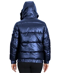Galaxy By Harvic Women's Full Zip Heavyweight Bubble Jacket with Detachable Faux Fur Hood
