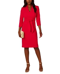 Adrianna Papell Women's V-Neck Tie-Waist 3/4-Sleeve Sheath Dress