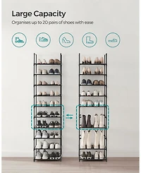 Songmics Home 10 Tier Shoe Shelf with Metal Frame & Non-Woven Fabric Shelves, Black