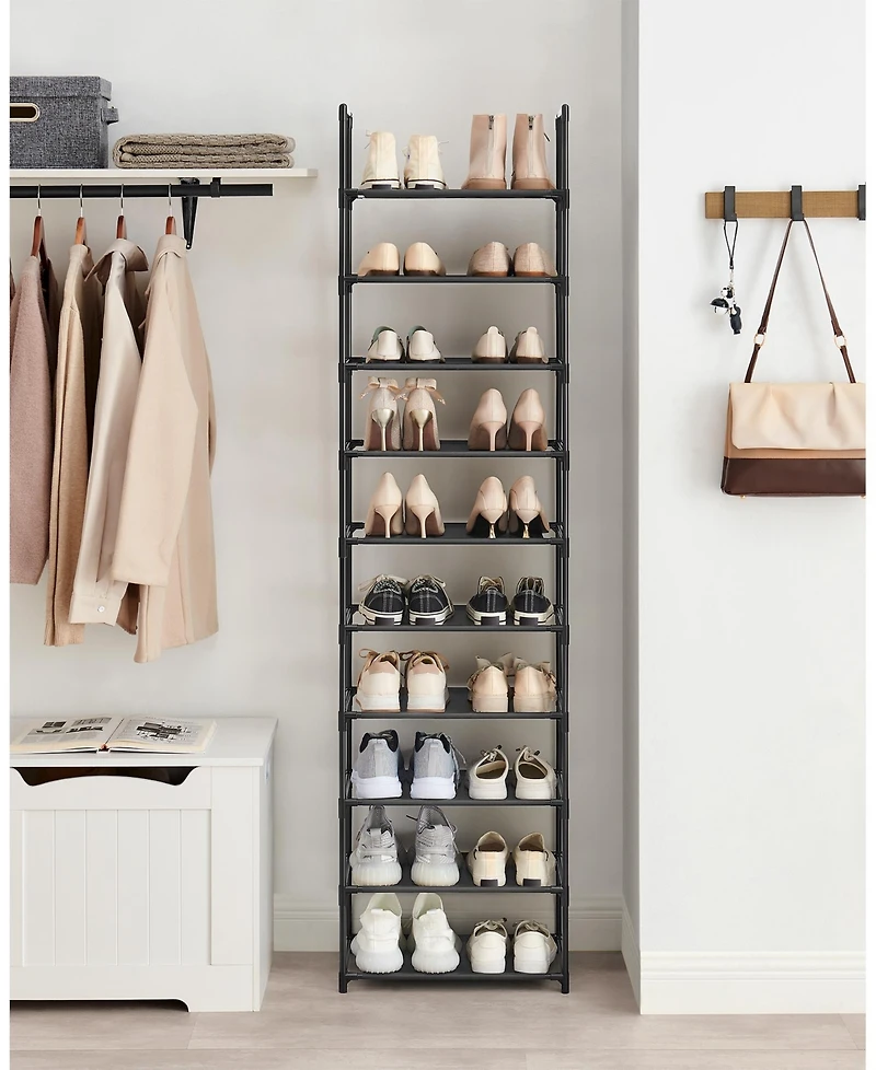 Songmics Home 10 Tier Shoe Shelf with Metal Frame & Non-Woven Fabric Shelves, Black