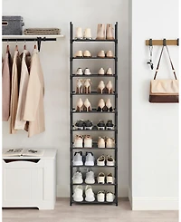 Songmics Home 10 Tier Shoe Shelf with Metal Frame & Non-Woven Fabric Shelves, Black