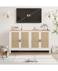 gaomon Buffet Cabinet with Storage, Sideboard Kitchen Storage Cabinet with 4 Rattan Decorated Doors