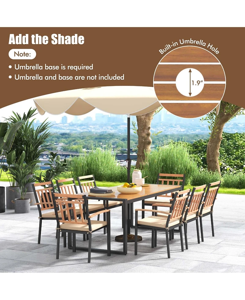 9 Pieces Patio Dining Set with Soft Cushions and 1.9" Umbrella Hole for Garden