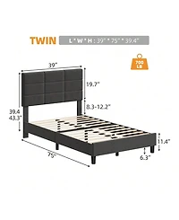 gaomon Platform Bed Frame, Linen Upholstered Bed Frame, Wooden Slats Support, No Box Spring Needed