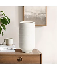 LuxenHome White Terracotta 16.1-Inch Tall Indoor and Outdoor Cylinder Vase