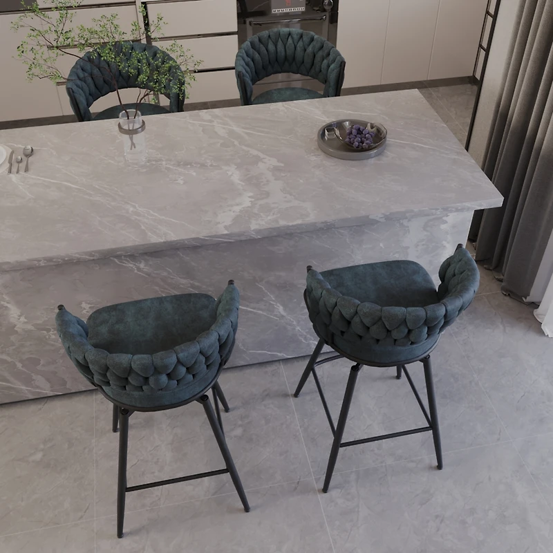 Streamdale Furniture Bar Chair Suede Woven Bar Stool Set of 4,Black legs Barstools No Adjustable Kitchen Island Chairs,360 Swivel Bar Stools Upholster