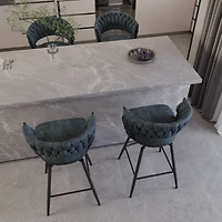 Streamdale Furniture Bar Chair Suede Woven Bar Stool Set of 4,Black legs Barstools No Adjustable Kitchen Island Chairs,360 Swivel Bar Stools Upholster