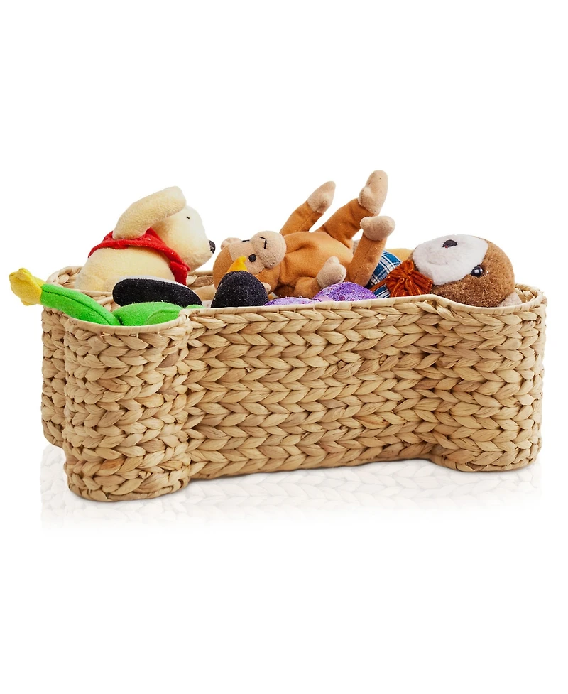 Casafield Dog Bone Shaped Storage Basket - Natural, Large Water Hyacinth Pet Toy Bin Organizer