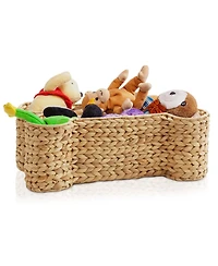 Casafield Dog Bone Shaped Storage Basket - Natural, Large Water Hyacinth Pet Toy Bin Organizer