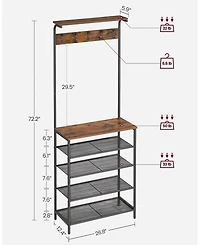 Songmics Home Entryway Hall Tree with 5 Tier Adjustable Shoe Rack, Rustic Brown & Black