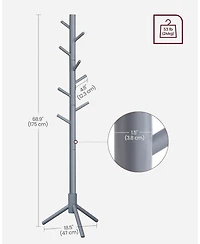 Songmics Home Solid Wood Free-Standing Coat Rack with 8 Hooks & 3 Adjustable Heights, Grey