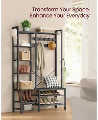 Songmics Home Entryway Hall Tree with Bench & Shoe Storage, Stone Gray & Ink Black