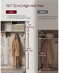 Songmics Home Farmhouse Style Entryway Hall Tree with Bench & Storage, Rustic White