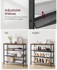Songmics Home 4-Tier Shoe Rack for Entryway, store up to 12-15 pairs, Rustic Brown & Ink Black