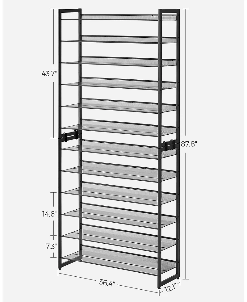 Songmics Home Tall Metal 12-Tier Shoe Storage Organizer, Black