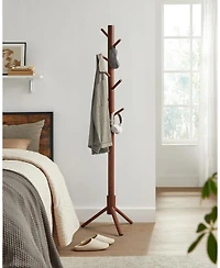 Songmics Home Solid Wood Tree-Shaped Coat Rack with 8 Hooks & 3 Height Options, Dark Walnut