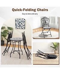 Set of Mosaic Chairs for Patio with Decorative Backrest Heavy-Duty Frame