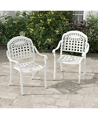 2 Pcs Patio Cast Aluminum Armrest Chairs Dining Stackable Outdoor