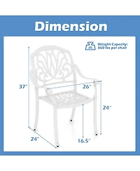 2 Pcs Patio Cast Aluminum Dining Chairs Armrests Outdoor Stackable