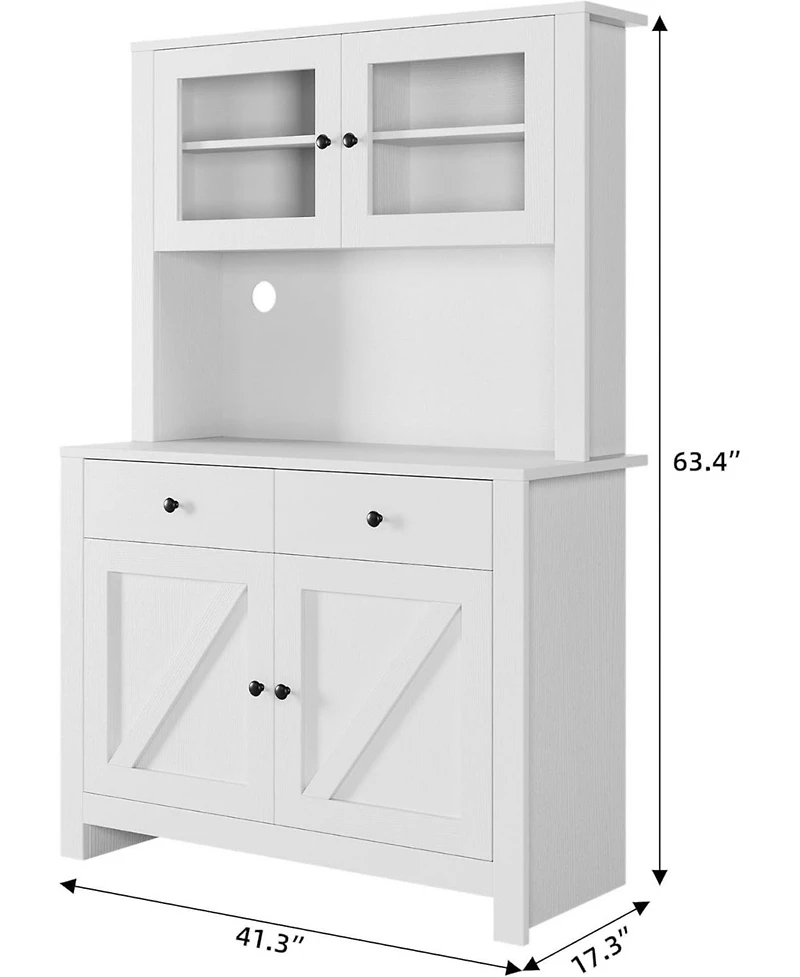 gaomon Kitchen Pantry Cabinet with Microwave Stand, Freestanding Hutch Cabinet with Buffet Cupboard,White