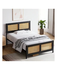 gaomon Twin/Full/Queen/King Size Bed Frame With Rattan Headboard And Footboard Rattan Platform Bed Frame, Mattress Foundation, Noise-Free, No Box Spri
