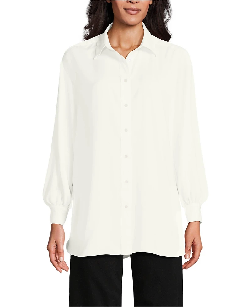 Lands' End Women's Long Sleeve Oversized Satin Buttondown Tunic