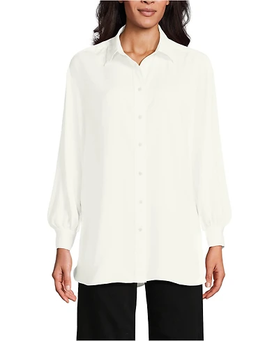 Lands' End Women's Long Sleeve Oversized Satin Buttondown Tunic
