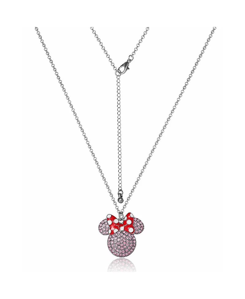 Disney Minnie Mouse Fashion Red Polka Dot Bow Crystals Pave Necklace