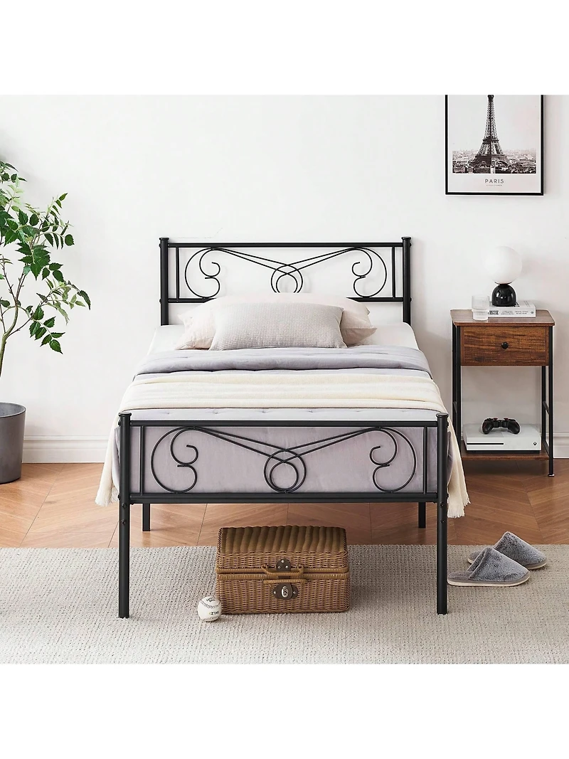 gaomon Metal Platform Bed Frame With Headboard And Footboard, Steel Slat Support Mattress Foundation